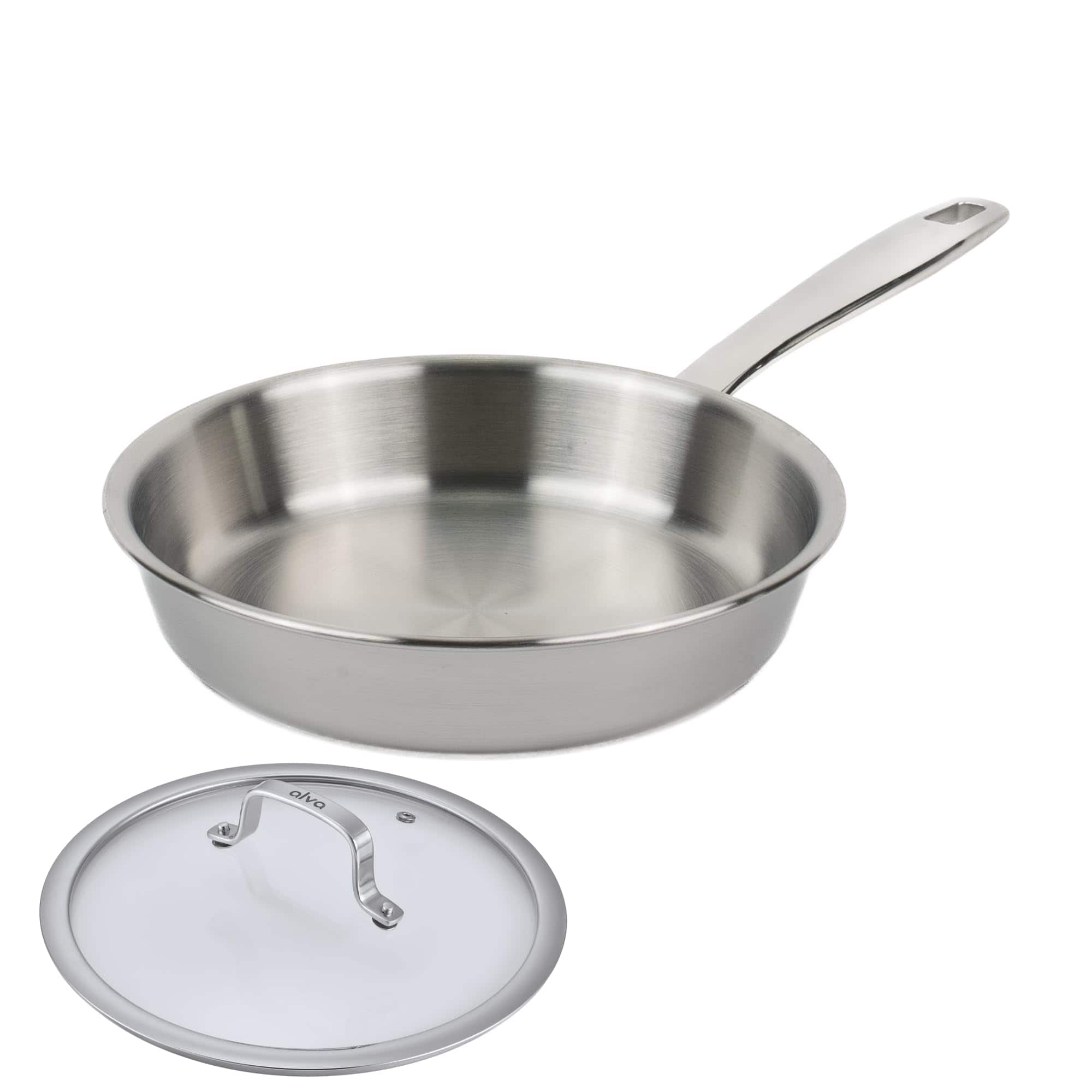 Front. Alva - Alva Maestro 5-Ply Stainless Steel Frying Pan with Glass Lid 9.5" - Oven Safe and Toxin-Free Cookware - Silver.