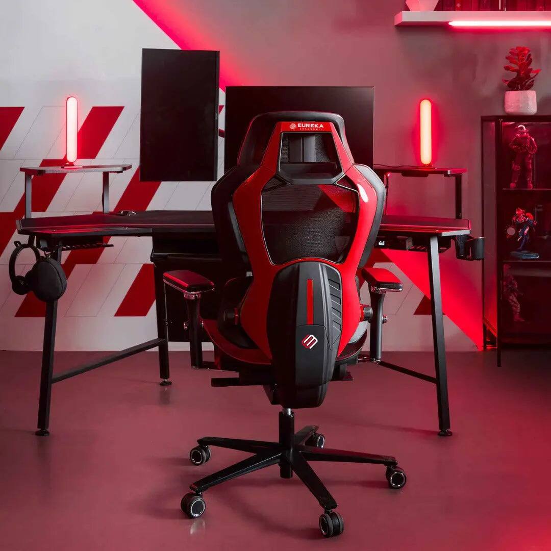 Left. Eureka Ergonomic - Executive Office Chair,  Premium PU Leather, Ergonomic Armrests, Height Adjustable Swivel Base - Red.