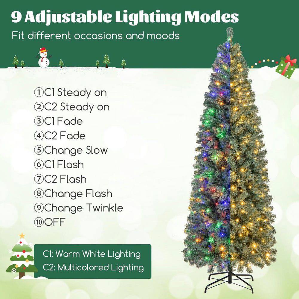 9 Adjustable Lighting Modes  
Fit different occasions and moods  

1. C1 Steady on  
2. C2 Steady on  
3. C1 Fade  
4. C2 Fade  
5. Change Slow  
6. C1 Flash  
7. C2 Flash  
8. Change Flash  
9. Change Twinkle  
10. OFF  

C1: Warm White Lighting  
C2: Multicolored Lighting