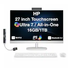 HP - Upgraded - 27 All-in-One 27 FHD Display (Ultra 7-255U, 16GB, 1TB SSD, Intel Graphics, WiFi 6, Webcam, Win 11 Pro) w/USB Hub - Shell White