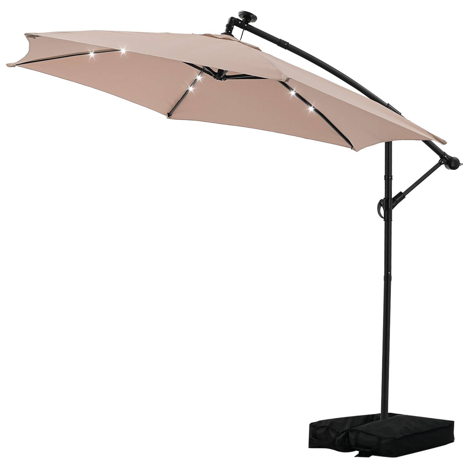 Angle. Ainfox - Ainfox 10FT Solar LED Outdoor Patio Yard Offset Umbrella with Cross Base for Market,Garden,Deck,Backyard,Pool,with light - khiki.