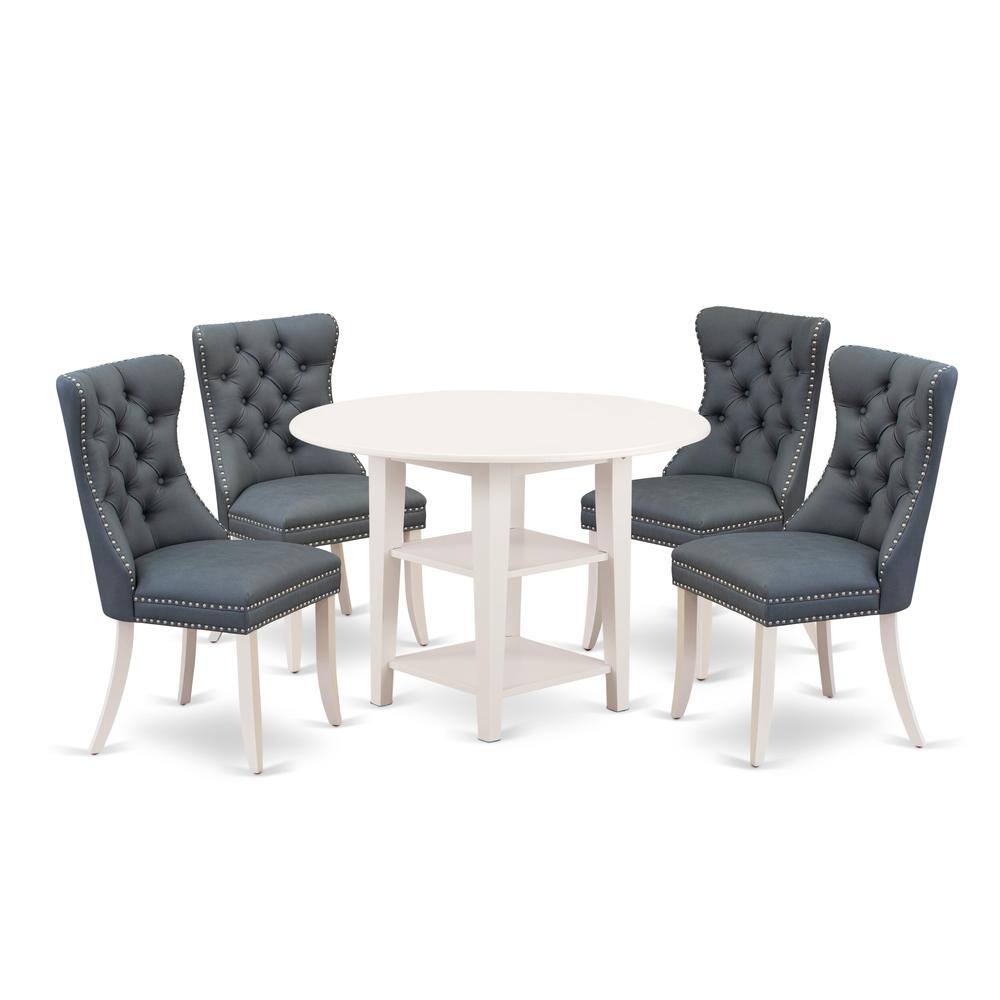 Front. East West Furniture - 5 Piece Kitchen Set Consists of a Round Dining Table with Dropleaf & Shelves - White.