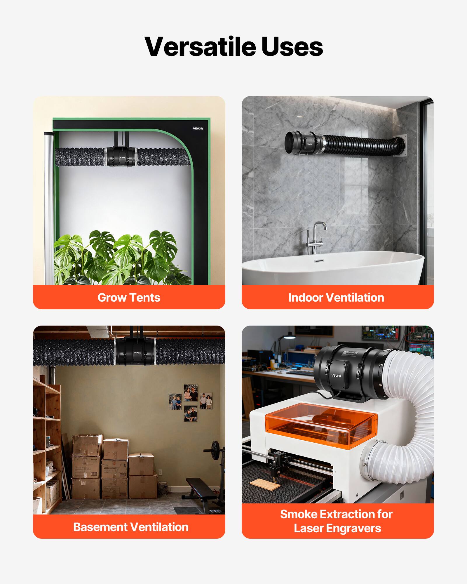 Versatile Uses

- Grow Tents
- Indoor Ventilation
- Basement Ventilation
- Smoke Extraction for Laser Engravers