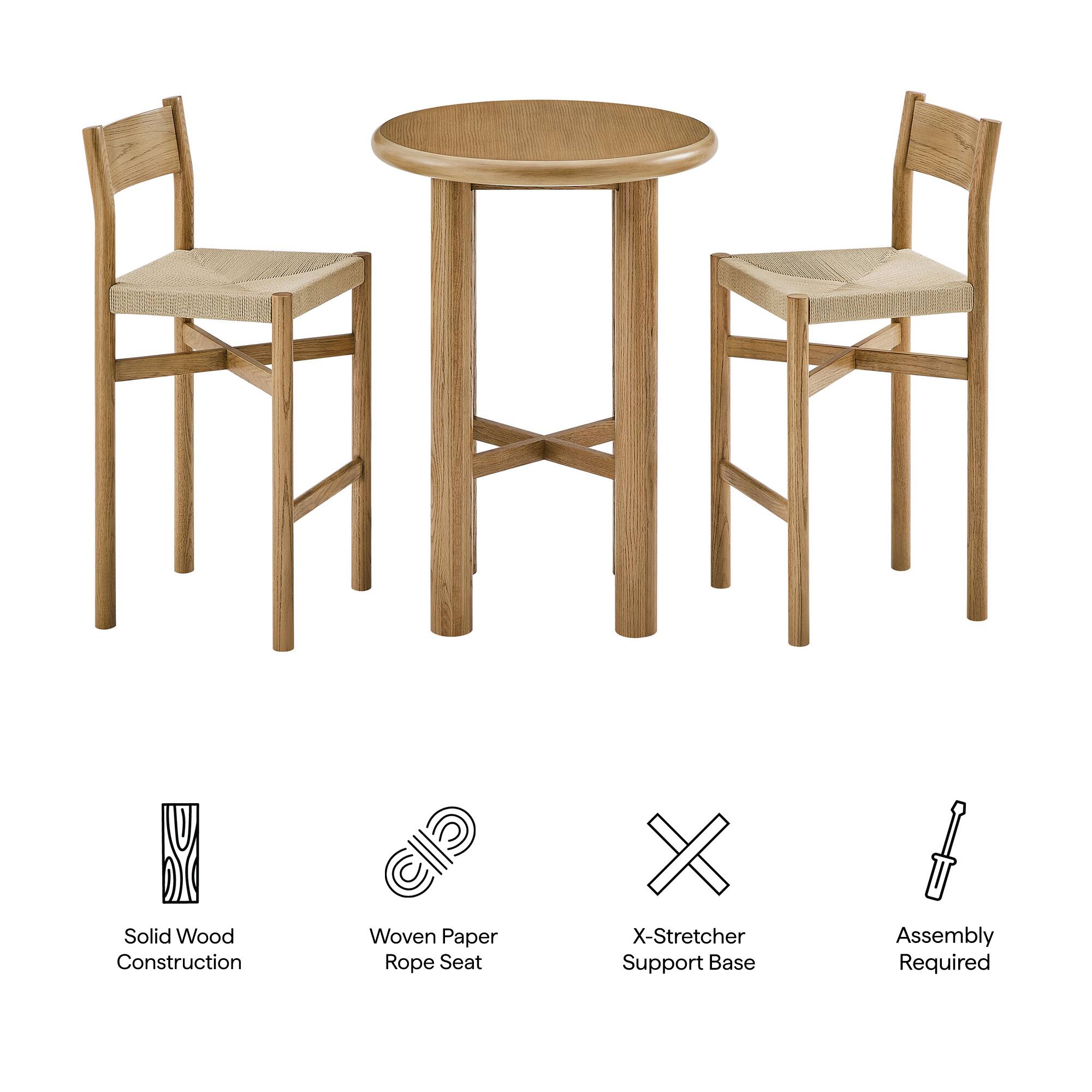 Solid Wood Construction  
Woven Paper Rope Seat  
X-Stretcher Support Base  
Assembly Required