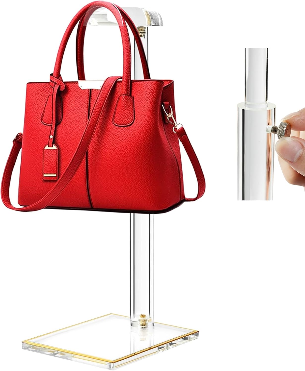 Front. PARKER SLATER - Adjustable Acrylic Purse and Handbag Display Stand - Clear.