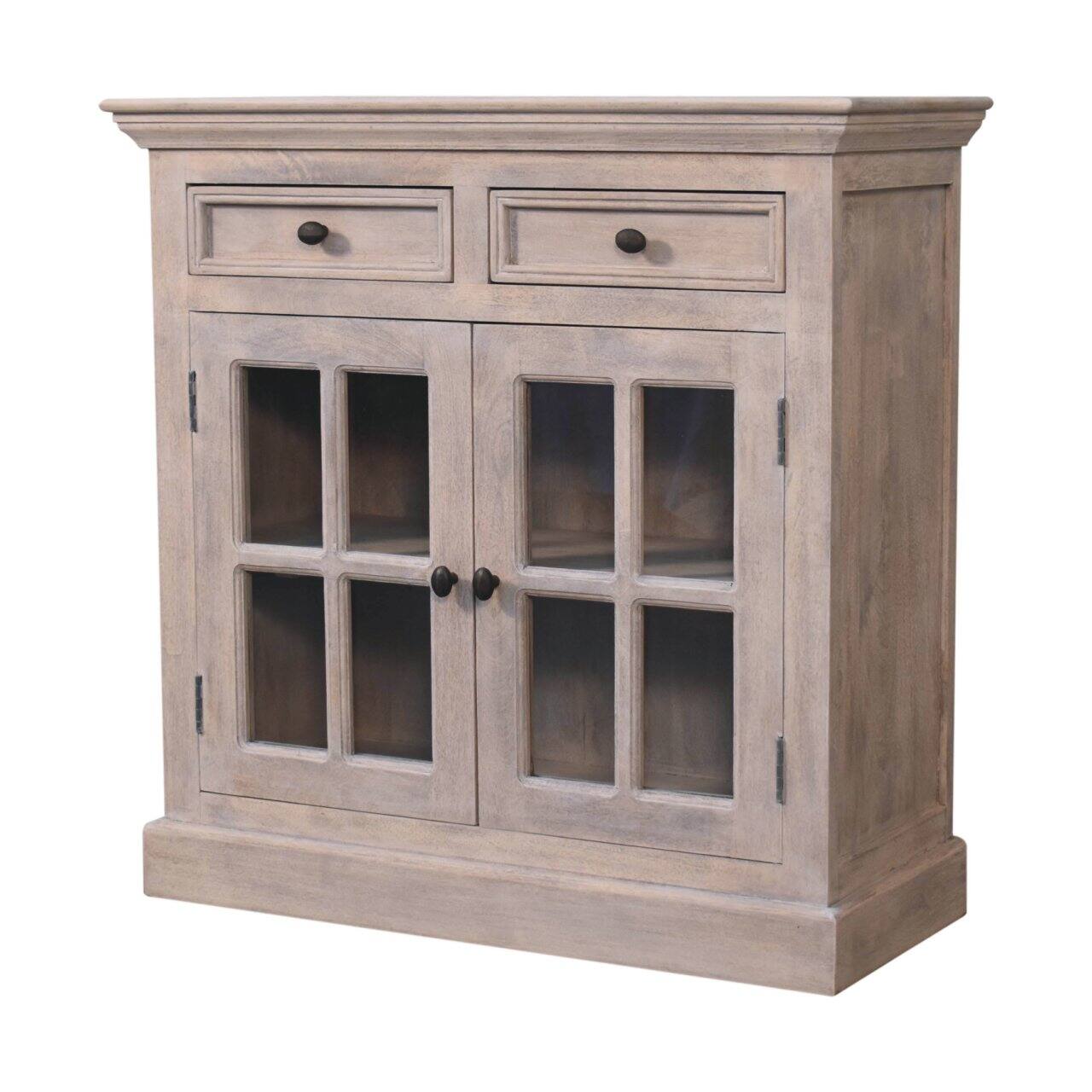 Left. Artisan Furniture - Stone Finish Cabinet with Glazed Doors - Grey.