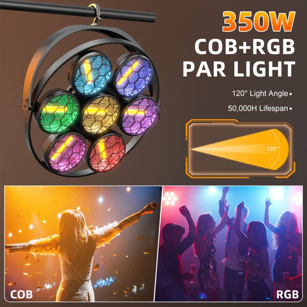 350W COB+RGB PAR LIGHT  
120° Light Angle  
50,000H Lifespan