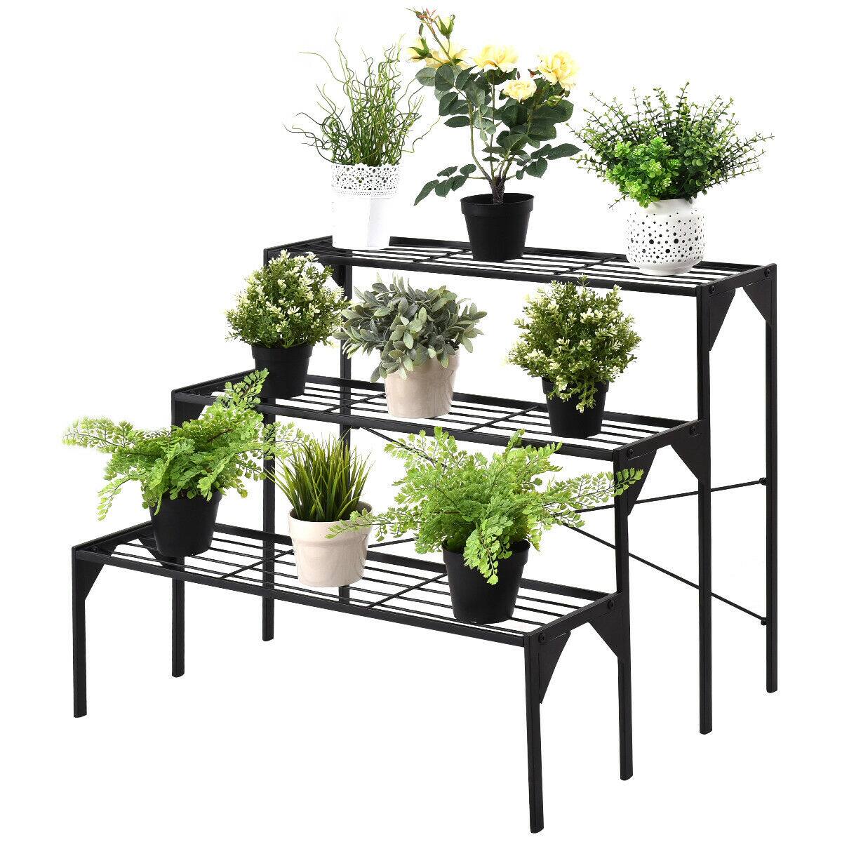 Alt View 1. Costway - 3 Tier Shelf Flower Plant Display Stand Rack Large Modern Black Metal Heavy Duty - Black.