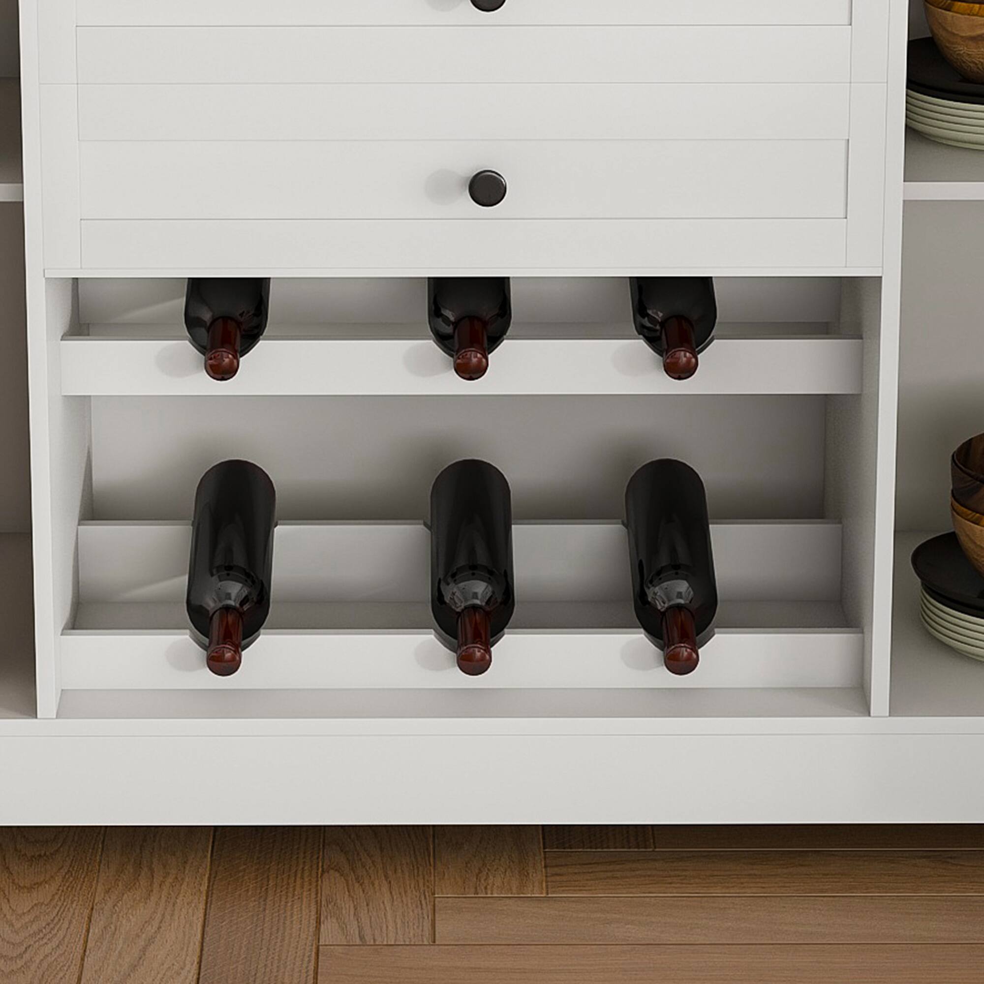 Alt View 7. Spaco - Spaco 54" Farmhouse Buffet with Wood Top, Storage Cabinet Adjustable Shelves, 2 Drawers for Dining Room Kitchen Entryway - White+Walnut.