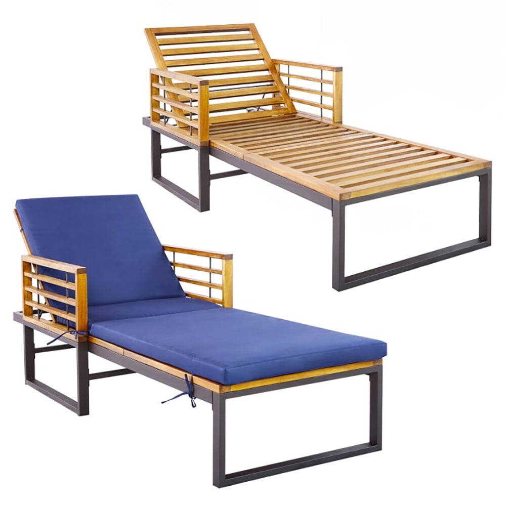 Alt View 3. Kadyn - Outdoor Chaise Lounge Chair, Adjustable Cushioned Patio Chaise Lounge Chair with 4-Level Backrest-Navy - Blue.