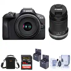 Canon EOS R50 with RF-S 18-45mm Lens F4.5-6.3 IS STM
Canon 55-210mm Lens
SanDisk Extreme PRO 64GB SD Card (200MB/s)
Canon 49mm Lens Cap
Cleaning Kit (Lens Cleaning Spray, Cloths, and Brushes)