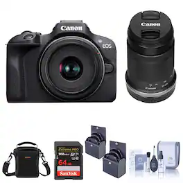 Bundle - Canon - EOS R100 Mirrorless Camera with RF-S 18-45mm f/4.5-6.3 & RF-S 55-210mm f/5-7.1 Lens, with Memory Card,