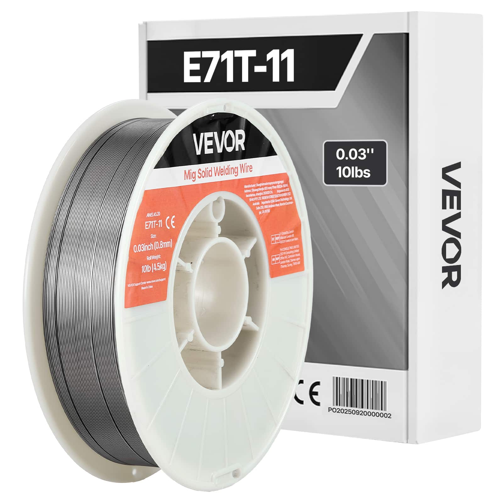 VEVOR - Flux Core MIG Welding Wire, E71T-11 0.03-inch 10 LBS, Gasless Mild Steel Welding Wire with Low Spatter - Silver-Gray