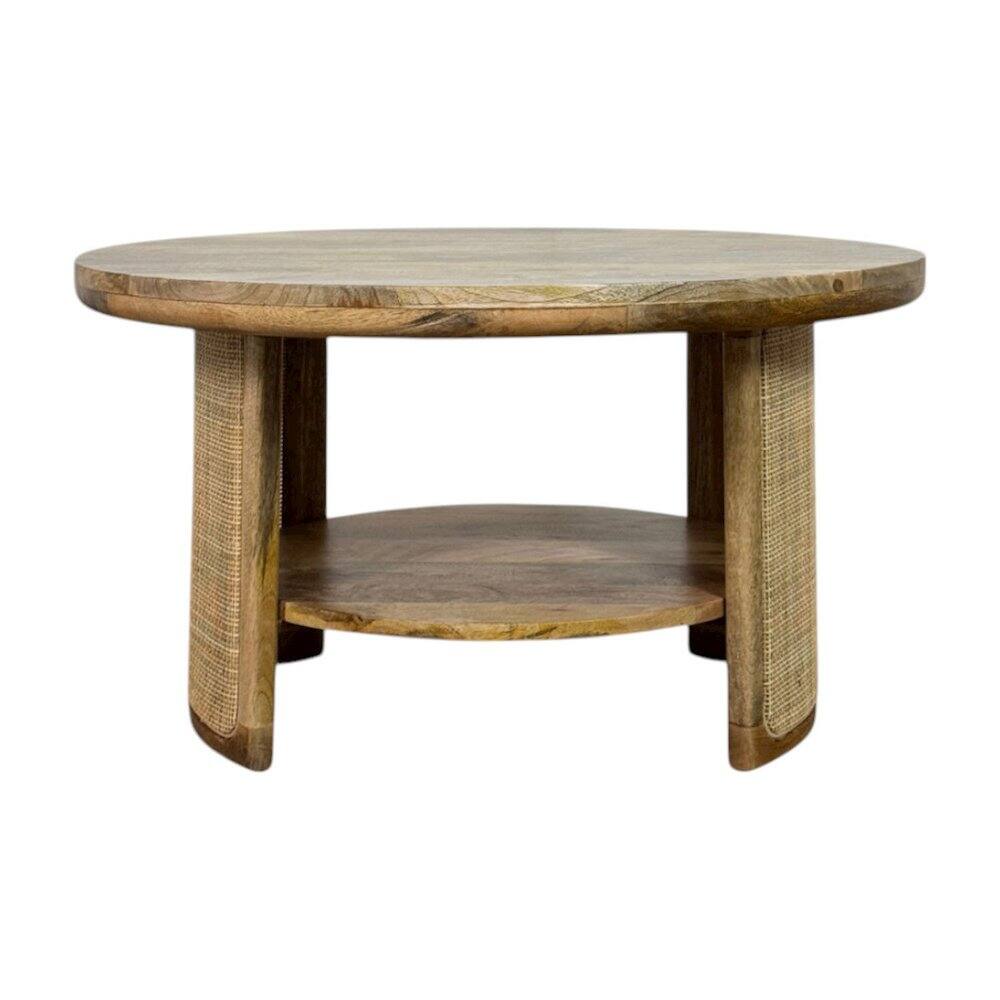 Alt View 1. Carolina Chair & Table - Marlowe 30" Cane Base & Shelf Drum Coffee Table - Blonde Acacia - Beige.