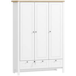 Homcom - 3 Door Armoire Wardrobe Closet with 2 Drawers, 69" Clothing Storage Cabinet with Lockable Large Drawer, Hanging Rod - White