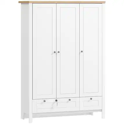 Front. Homcom - 3 Door Armoire Wardrobe Closet with 2 Drawers, 69" Clothing Storage Cabinet with Lockable Large Drawer, Hanging Rod - white.