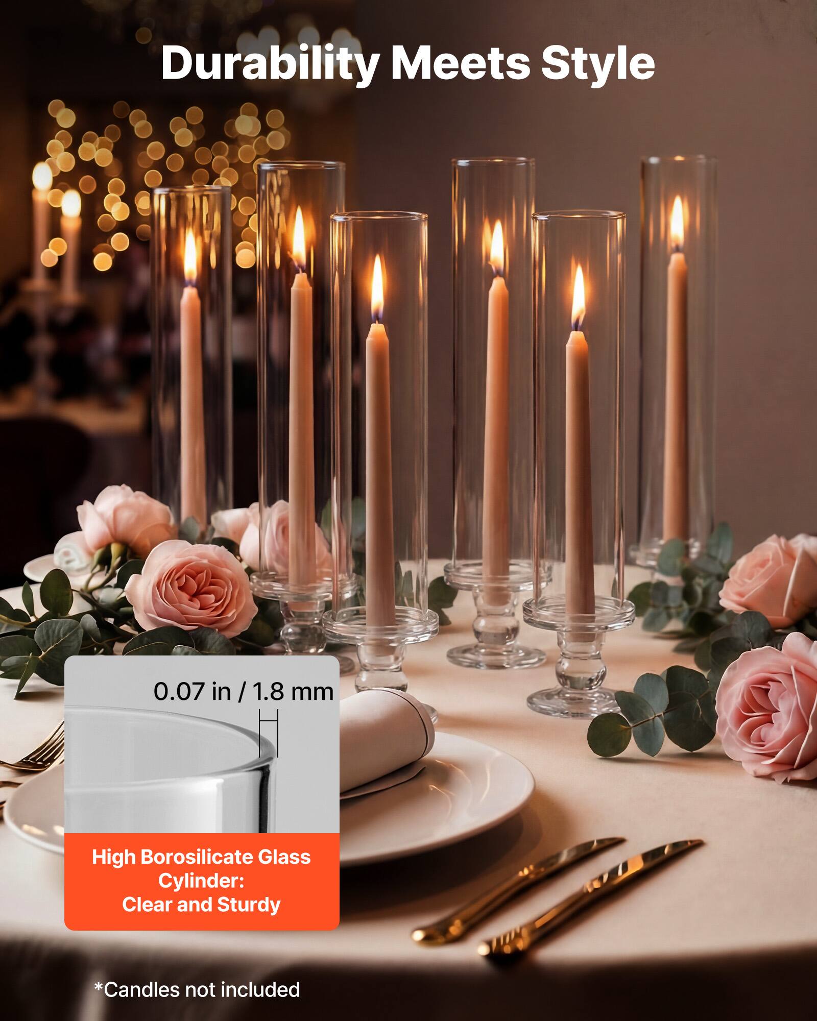Durability Meets Style

0.07 in / 1.8 mm

High Borosilicate Glass Cylinder: Clear and Sturdy

*Candles not included