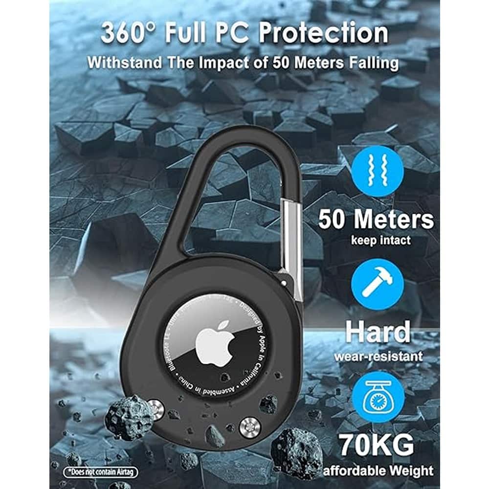 RTMB - SCALLOP AirTag Keychain with Carabiner, Hard PC Holder, IPX8 Waterproof - Black