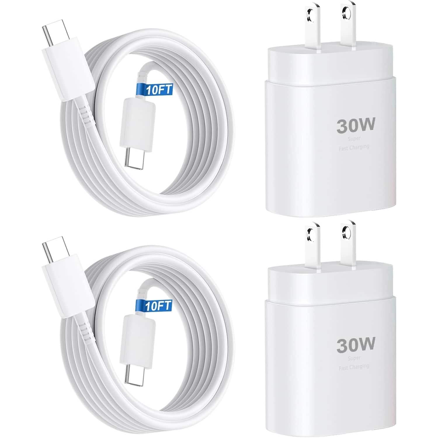 MOSZAR LLC - iPhone 16/15 Fast Charger, 30W USB-C Block with 10FT Type-C Cable – for iPad, Android, S25 Ultra - White