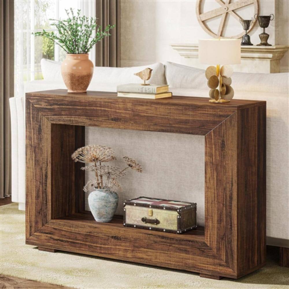 Angle. Hivvago - Modern Farmhouse 47-inch Long Entryway Console Table in Rustic Brown Wood Finish - Rustic Brown.