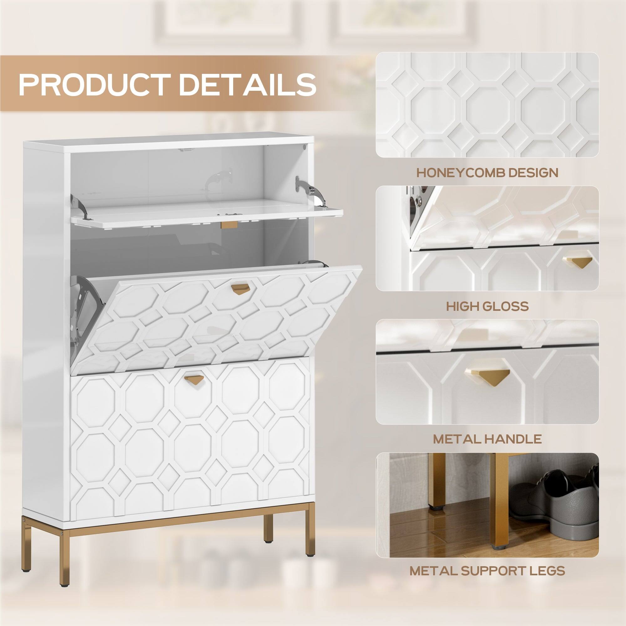 PRODUCT DETAILS

- HONEYCOMB DESIGN
- HIGH GLOSS
- METAL HANDLE
- METAL SUPPORT LEGS