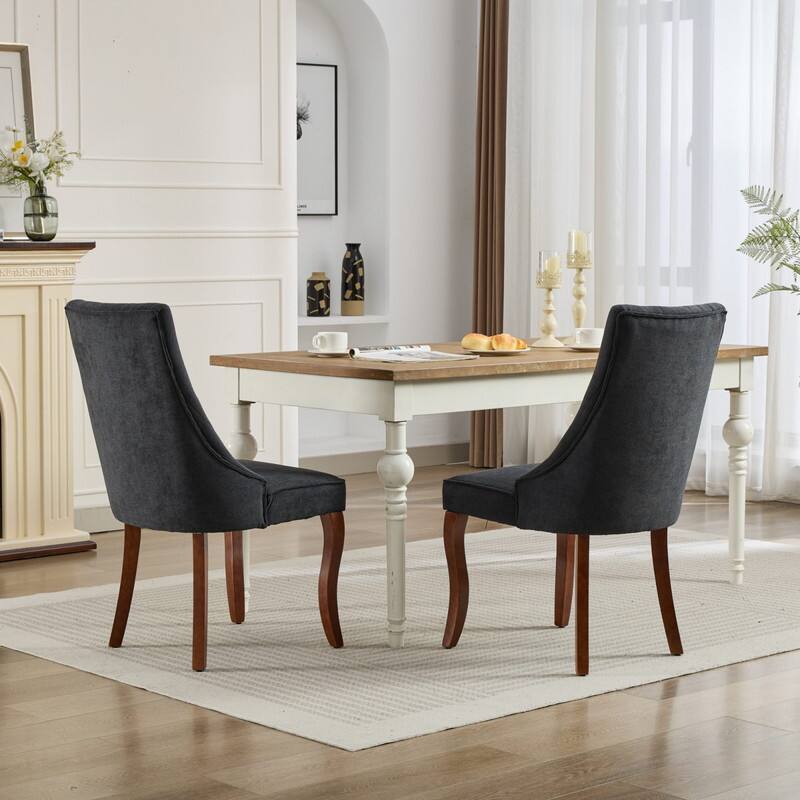 Alt View 1. HTUTWOO - Fabric Dining Chairs with High Back & Curved Solid Wood Legs, Set of 2 for Dining Room, Kitchen, Home Use for Families - Black.