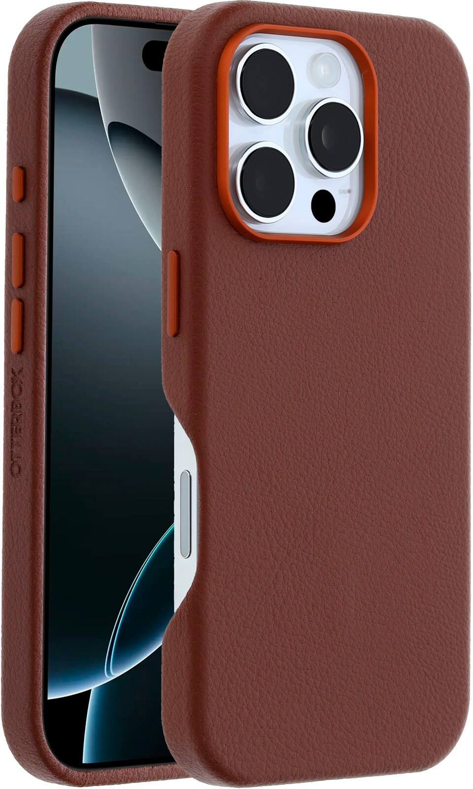 Alt View 1. OtterBox - Symmetry Cactus Leather Series Hard Shell for MagSafe for Apple iPhone 16 Pro - Rich Adobe.