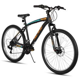 HILAND - Mens Womens Mountain Bike, 26 Inch 18-Speed HI-Ten Steel MTB Bicycle with Dual Disc Brake for Adult, Black - Orange