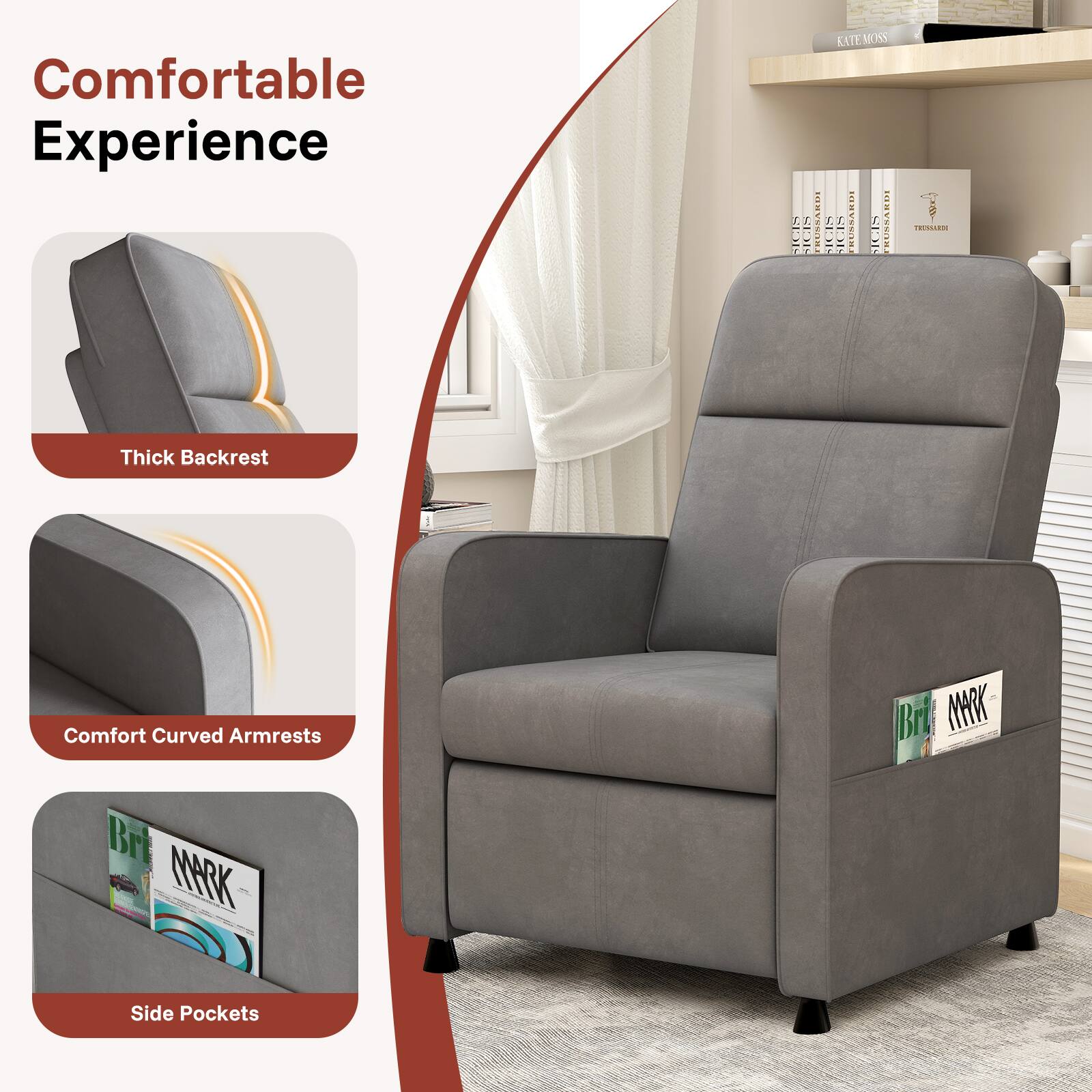 Comfortable Experience

Thick Backrest
Comfort Curved Armrests
Side Pockets

KATE MOSS

TRUSSD
IGIS
TRUSSARD
TGIS
RUSSARD

Bri
MARK