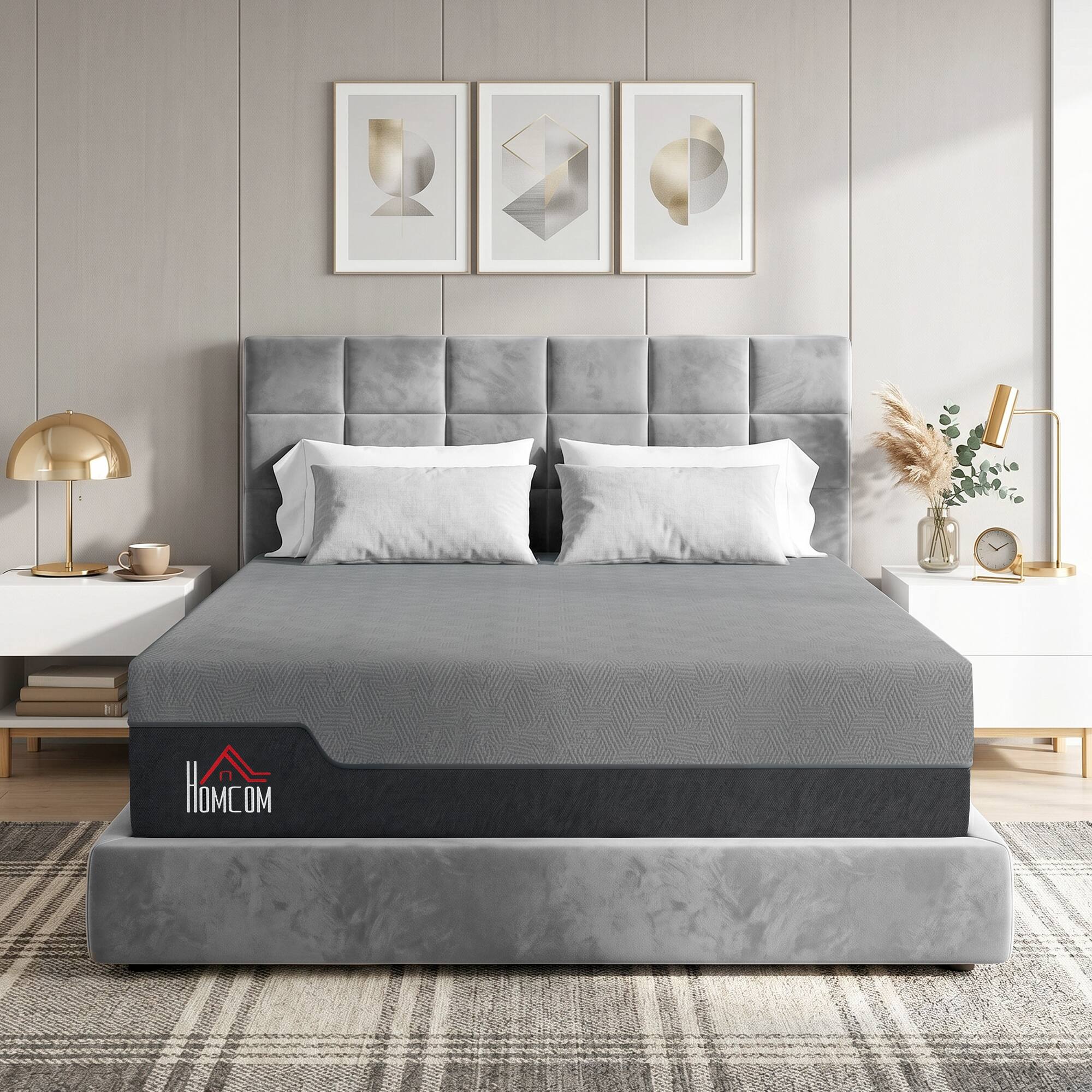 Alt View 1. Homcom - Mattress, 14 Inch Memory Foam Mattress for Pressure Relief, Graphene Gel Cooling Copper Bed in a Box - Gray.