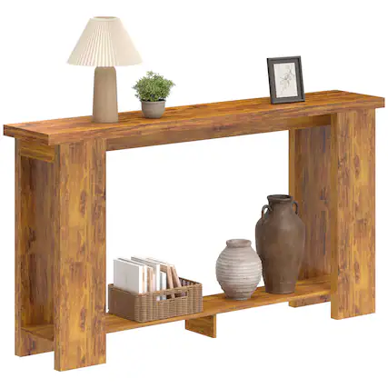 Front. Homcom - Console Table, 63" Narrow Entryway Table with Thickened Tabletop for Living Room, Hallway - Distressed Brown.