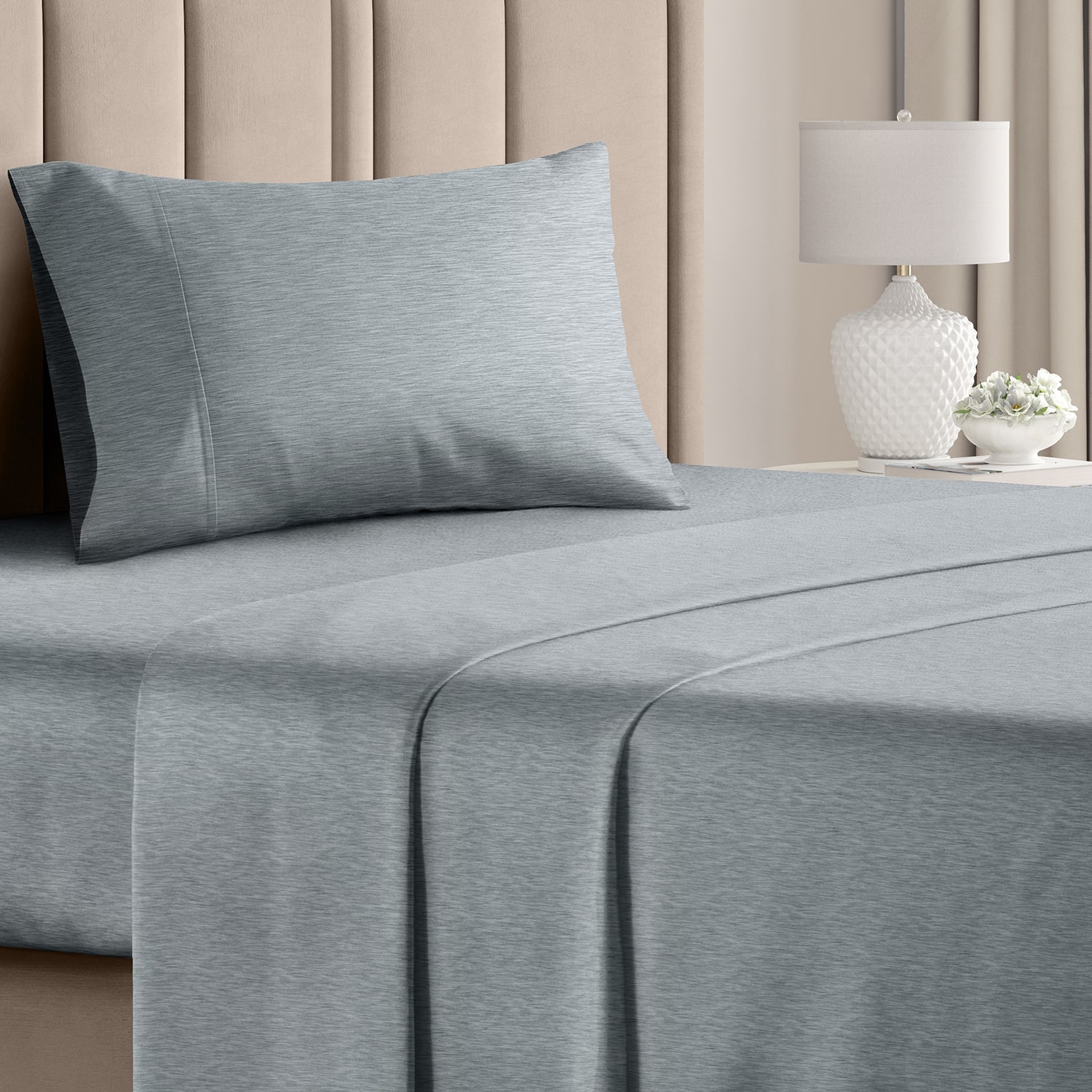 CGK Linens - Luxury Soft 4 Piece Solid Bed Sheet Set - Deep Pocket Fits 8"-16" Mattresses - Twin - Heathered Blue