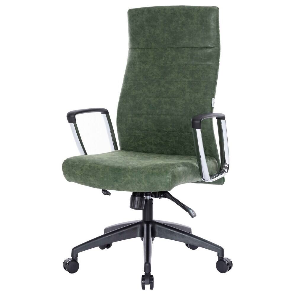 Alt View 6. LeisureMod - Hilton High-Back Adjustable Office Desk Chair Upholstered in Leather with Steel Frame, Swivel, and Ergonomic Support - Green.