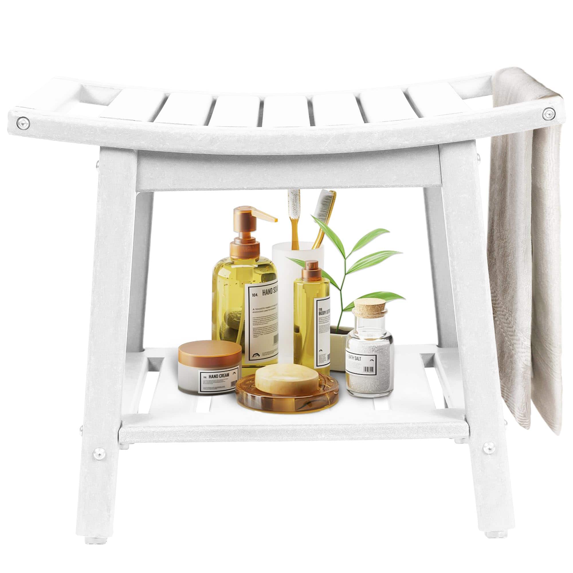 JETRANSPORT - Shower-bench-seat-waterproof White Shower Stool-for-inside-shower Hdpe Plastic Bathroom-benches W storage - White-L