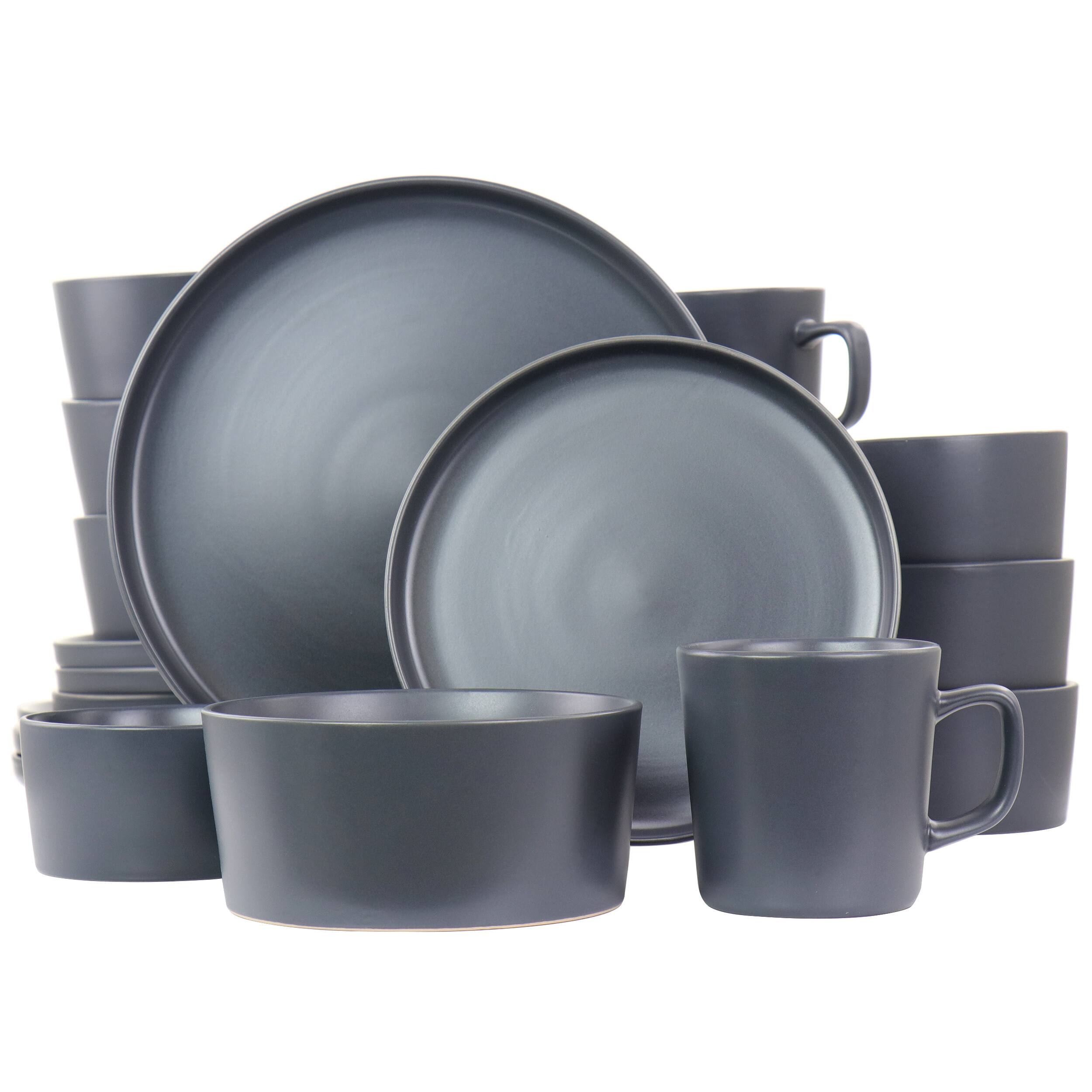 Front. Elama - Elama Luxmatte Dark Grey 20 Piece Dinnerware Set - Dark Gray.