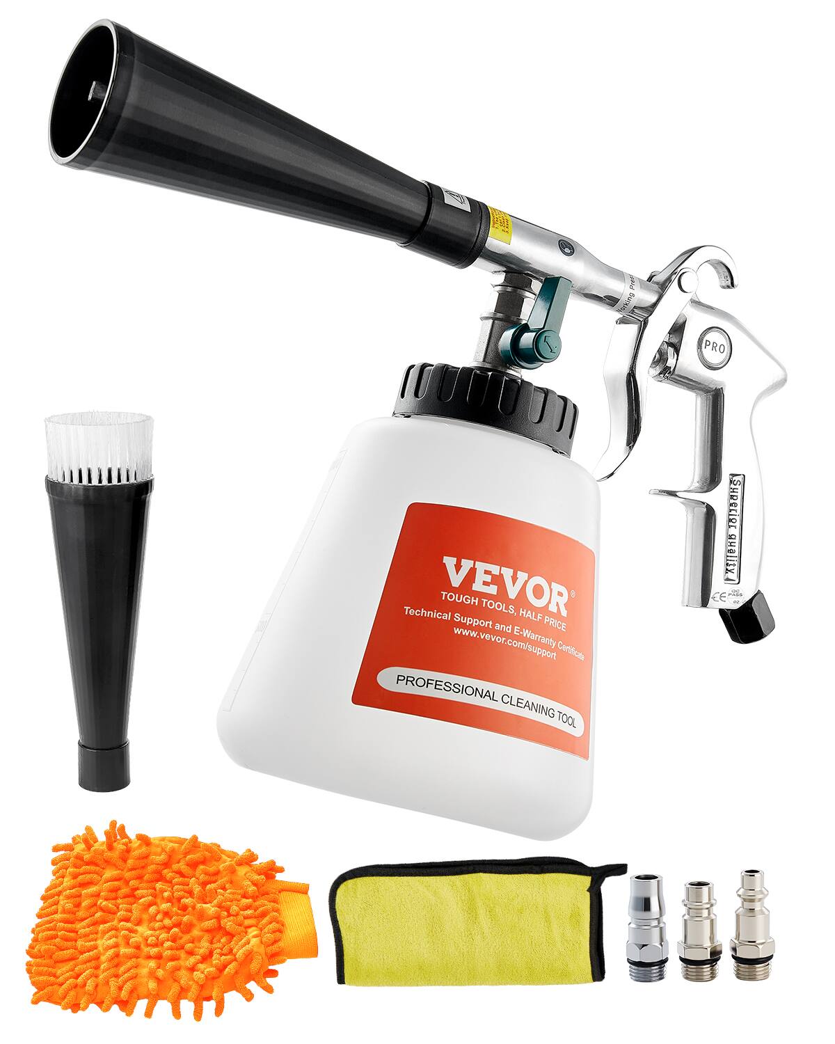 VEVOR - Car Cleaning Gun, 6-9.2 Bar High-Pressure Air Blow Gun with 2 Set Nozzles & 1L Liquid Bottle, Vortex Cleaning Gun - Silver