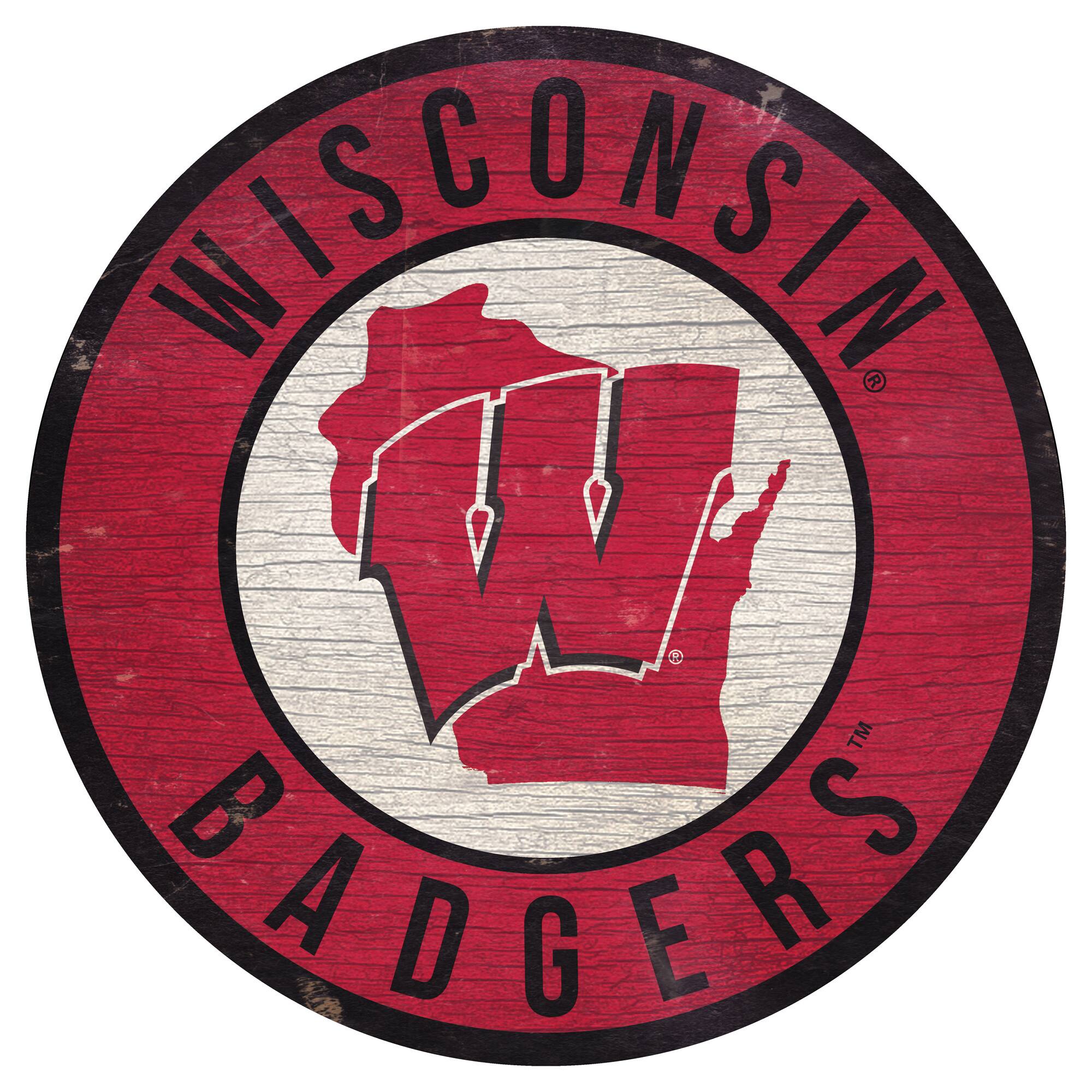 Wisconsin Badgers 12'' x 12'' State Circle Sign