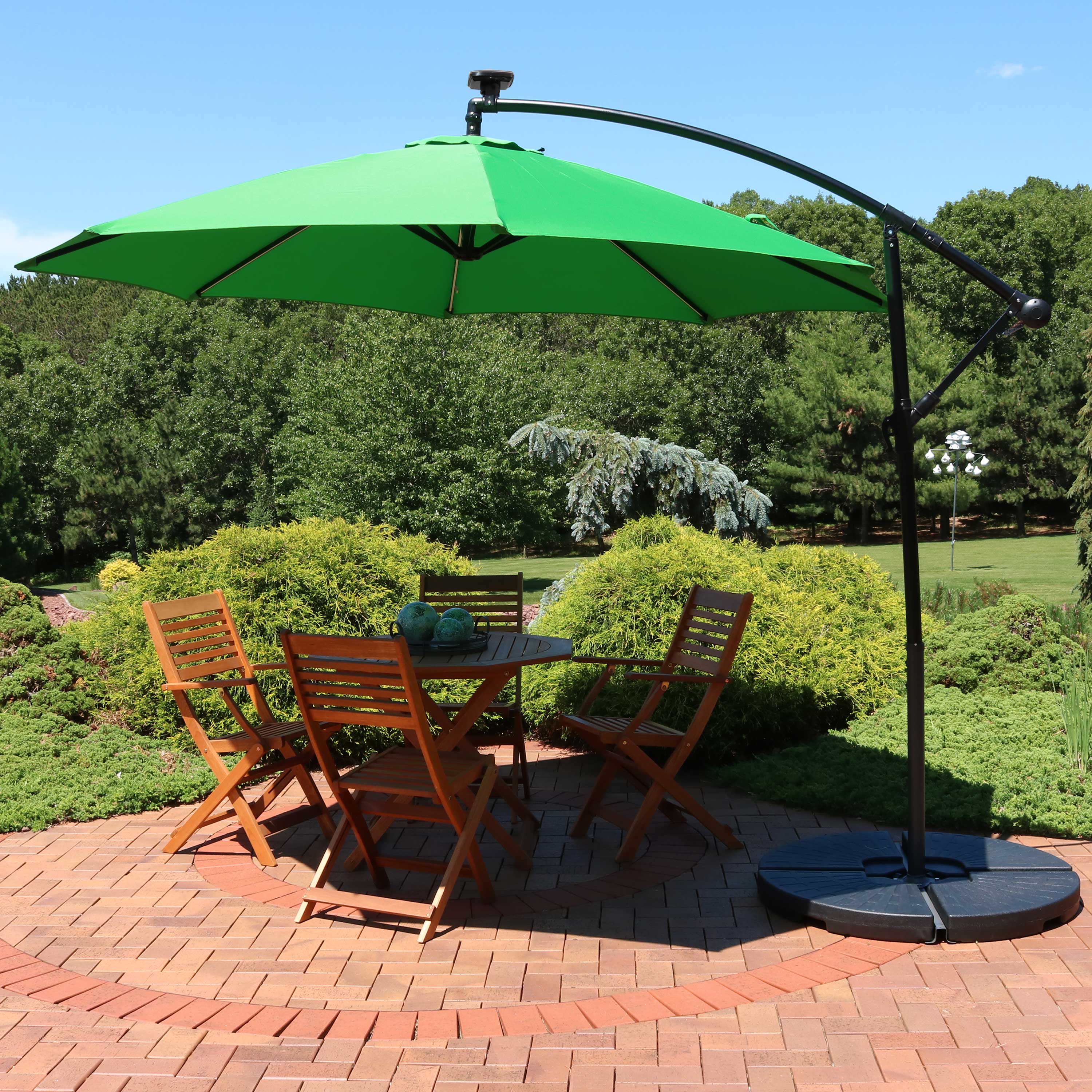 Alt View 3. Sunnydaze - 9.5 ft Solar Cantilever Offset Patio Umbrella - Emerald.