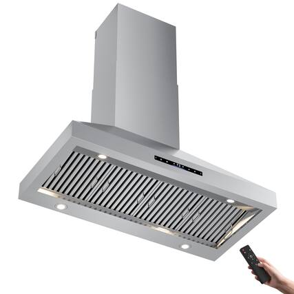 Front. Brano - 48 inch 1200 CFM 8-Inch Round Ducted Wall Mount Range Hood in in Stainless Steel, with Remote Control and LED Light - silver.