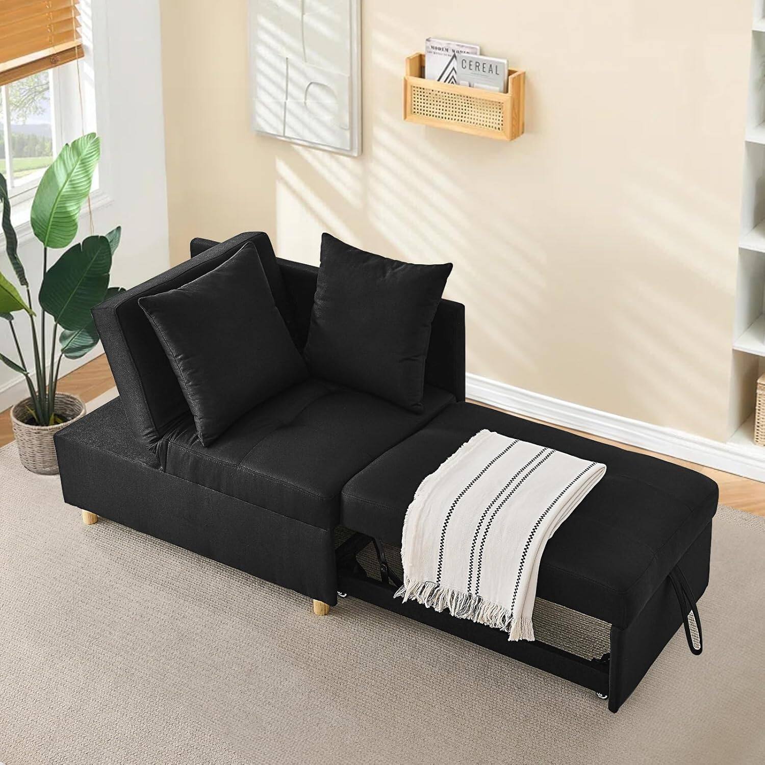 Alt View 3. Trinkets Crazed - 69.7'' Convertible Sleeper Sofa Chair Bed, 3 in 1 Modern Pull Out Bed Sofa with Adjustable Backrest - Black.