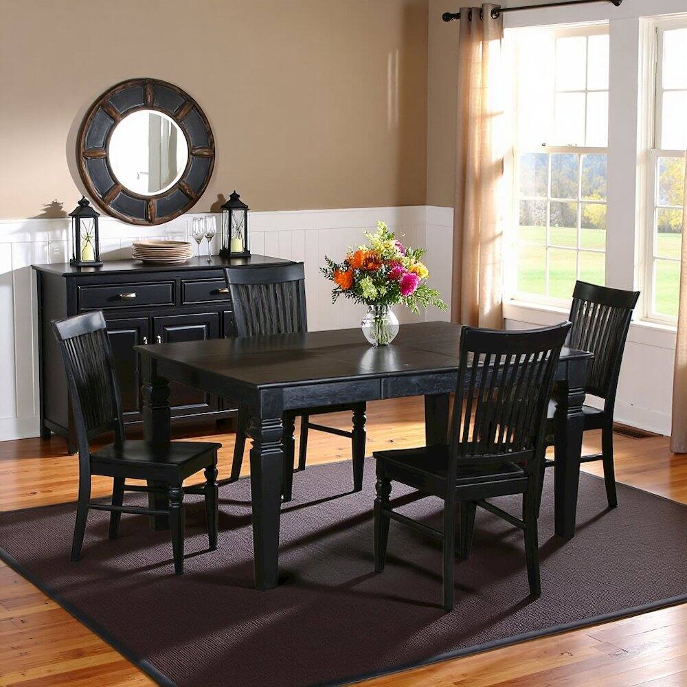 Alt View 3. FurniFact - Black 5 Piece Dining Table Set with Chairs - Black & Cherry.