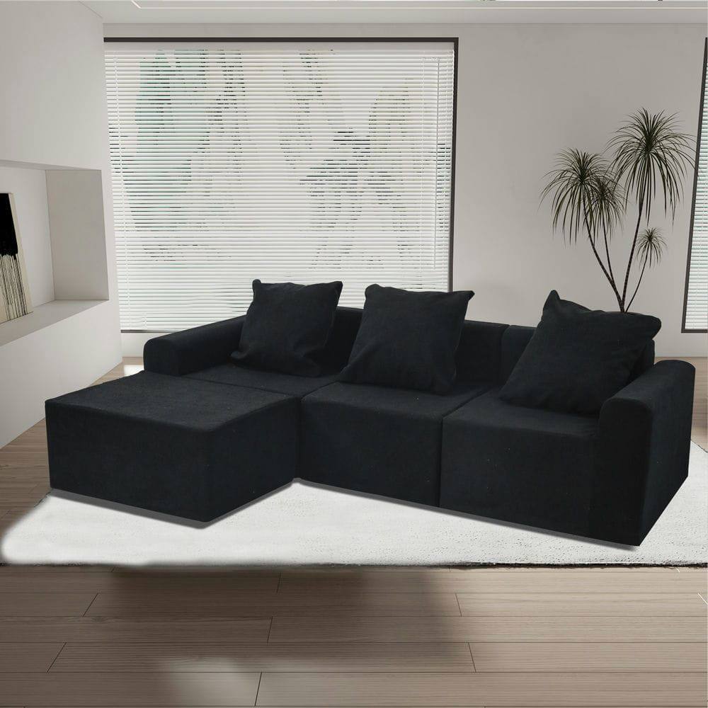 Front. Kadyn - Convertible Sectional Sofa Set, Microfiber Upholstery with Space-Saving Compression Packaging, Antique Black - Black.