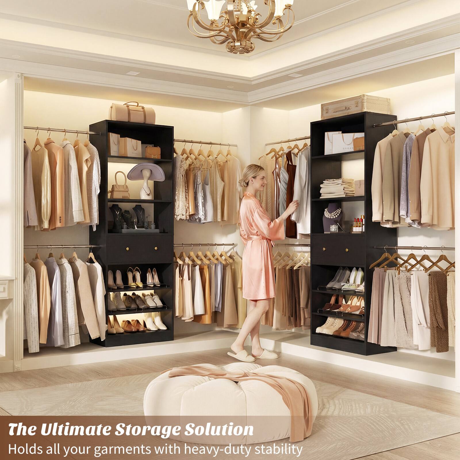 Aheaplus 21.5'' 117.7'' Adjustable Closet System with Drawer