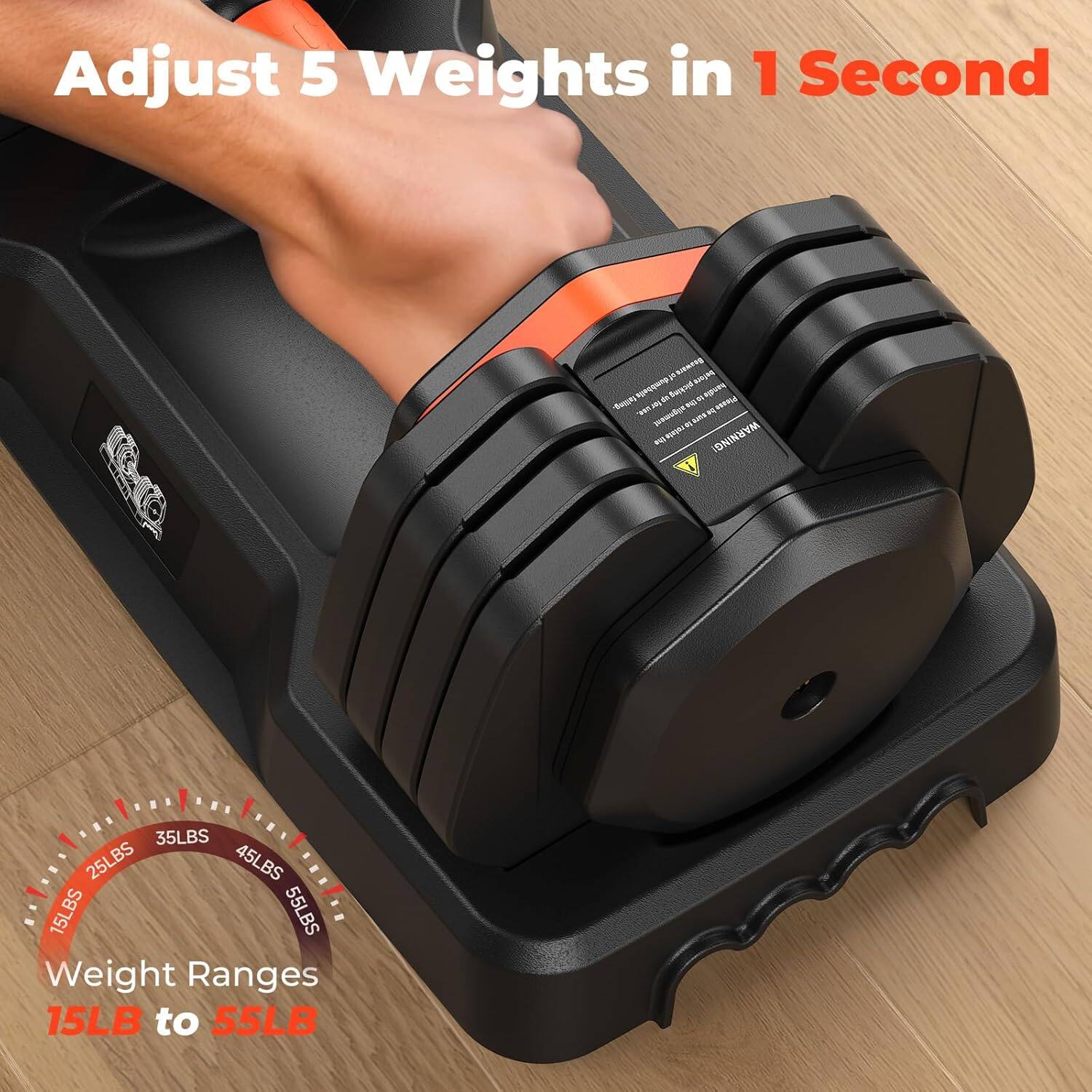 Adjust 5 Weights in 1 Second

Weight Ranges: 15LB to 55LB

WARNING: 15LBS 25LBS 35LBS 45LBS 55LBS