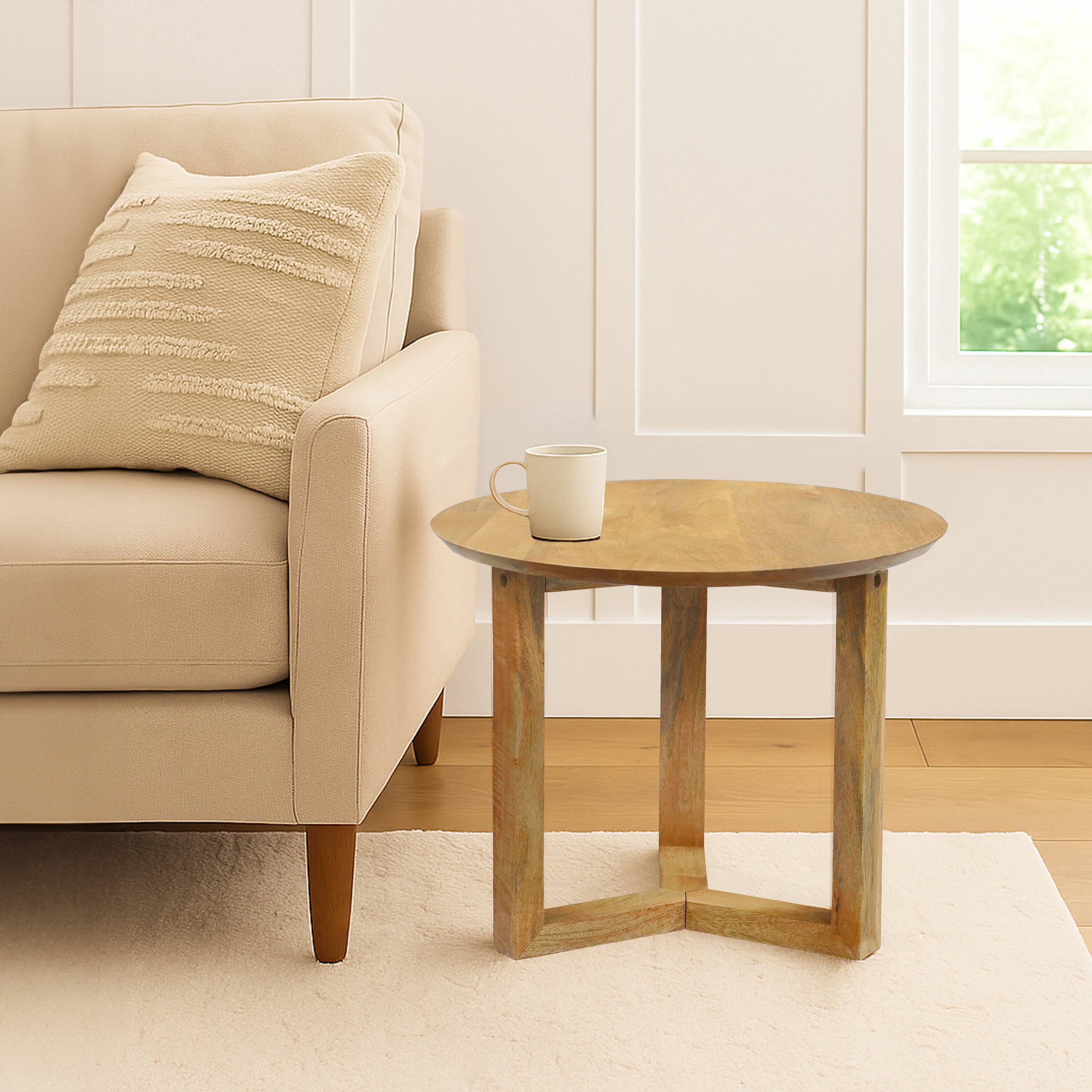 Alt View 10. Manhattan Lane - Nina 18.5" Round Handcrafted Side End Table | Natural Brown Mango Wood - Brown.