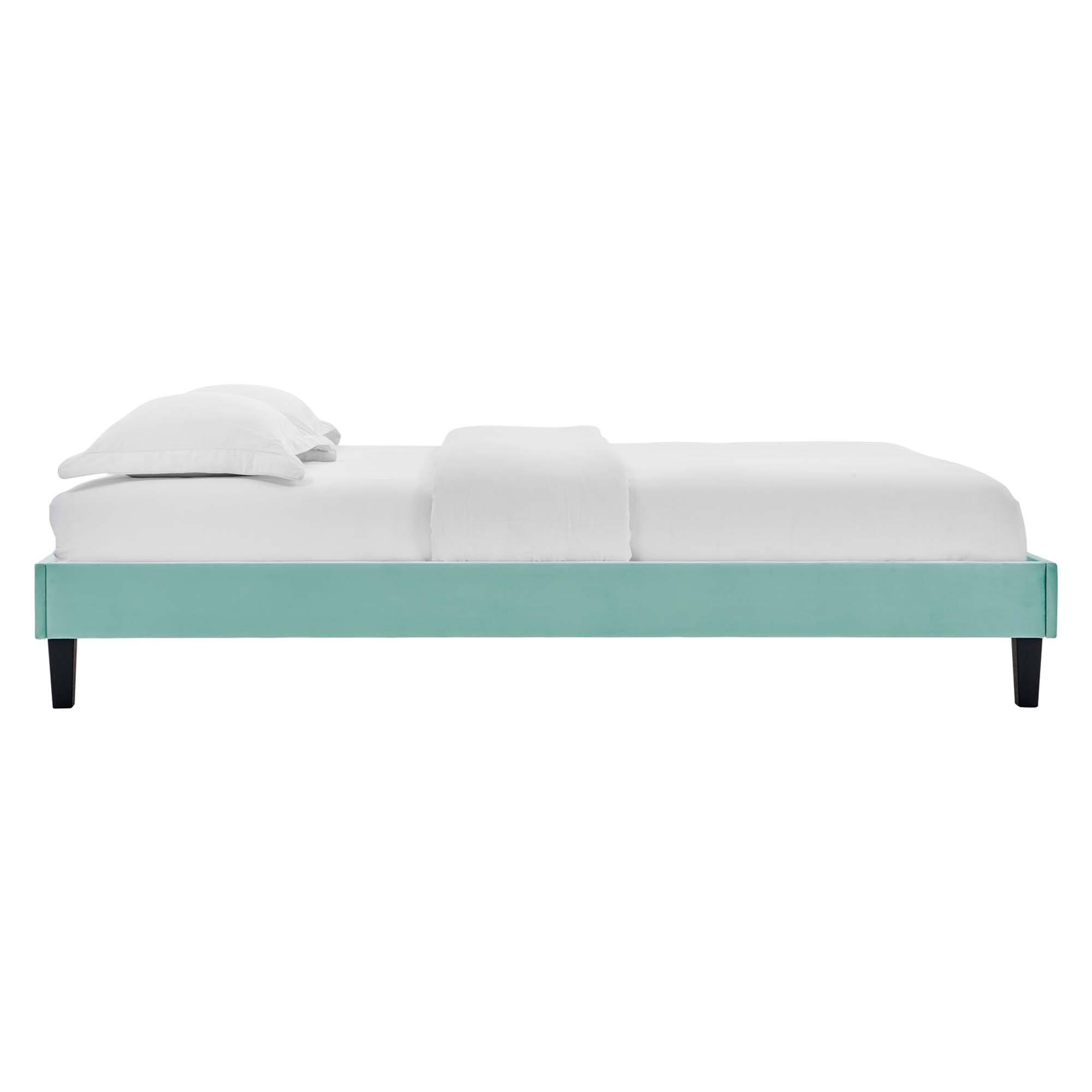 Left. Modway - Tessie Fabric King Bed Frame with Squared Tapered Legs - Blue.
