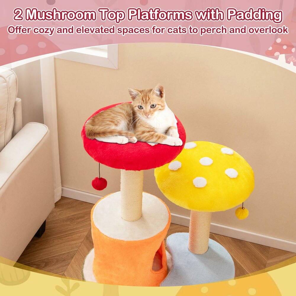 2 Mushroom Top Platforms with Padding  
Offer cozy and elevated spaces for cats to perch and overlook