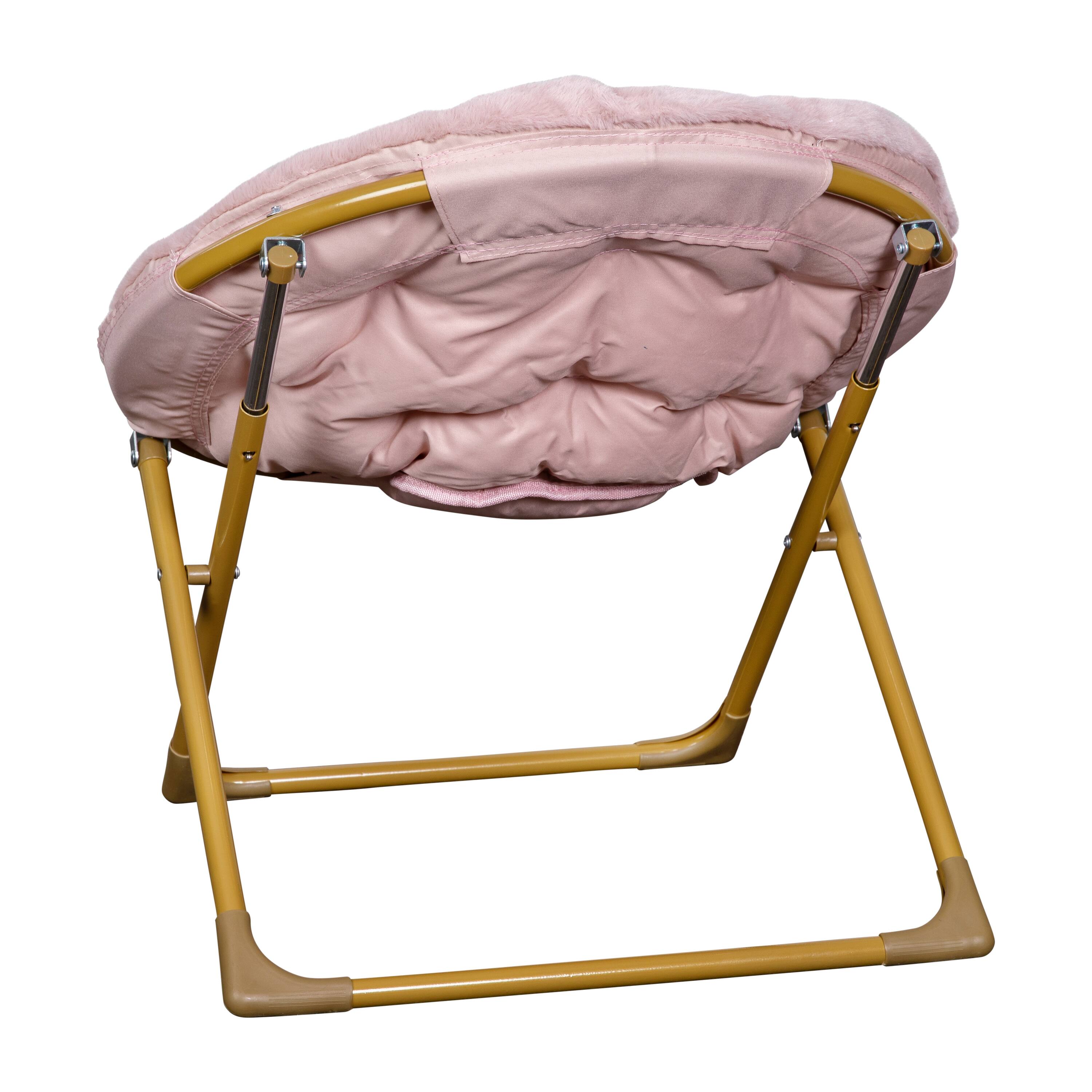 Alt View 8. Emma + Oliver - Io Kid's Folding Saucer Chair with Cozy Faux Fur Upholstery and Metal Frame for Playroom, Bedrooms, Nursery and More - Blush Faux Fur/Soft Gold Frame.
