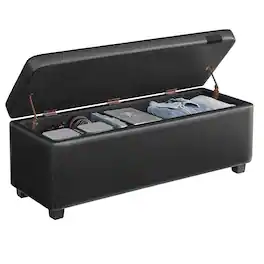 Songmics Home - EKHO Collection - Storage Ottoman Bench, 25 Gallons, Synthetic Leather with Stitching,Safety Hinges, Loads 660 lb - Ink Black