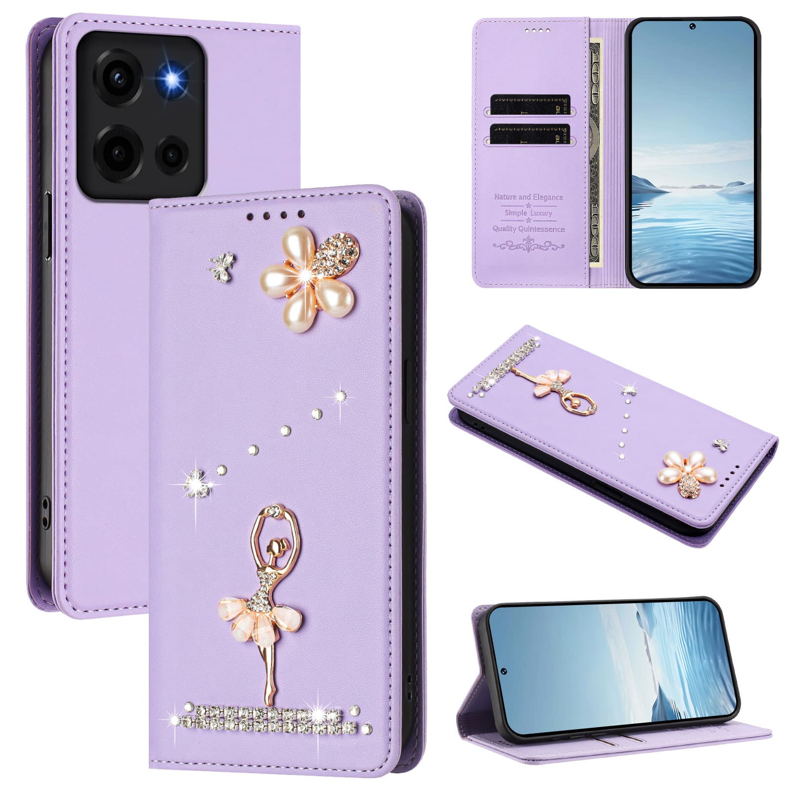 Dteck - 3D Bling Ballerina Wallet Case for Motorola Moto G Play (2026), RFID Blocking PU Leather Flip Cover with Card Slots - Purple